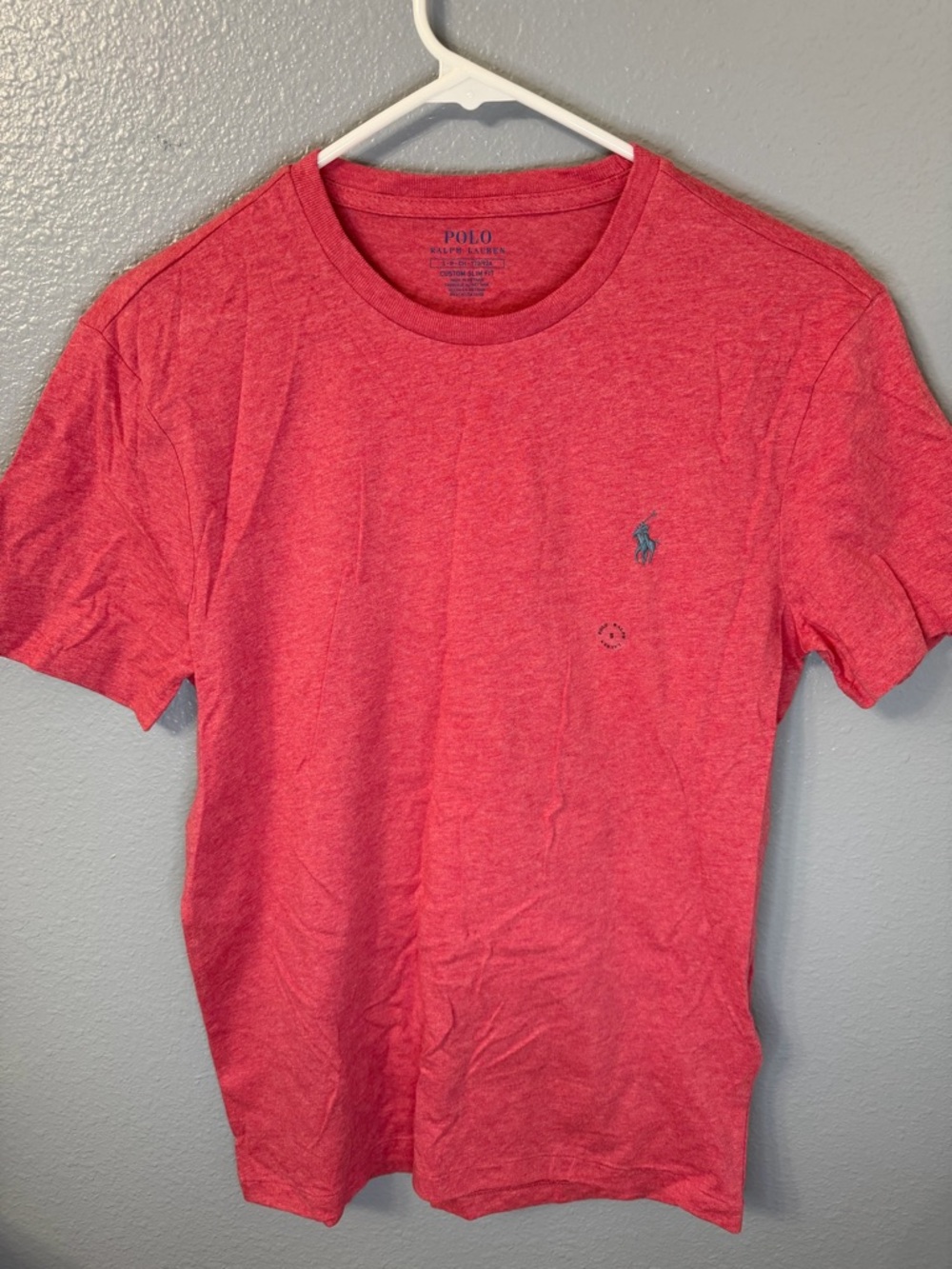 Polo by Ralph Lauren Men's Heather Red Crew Neck Tee with Blue Pony